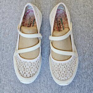 Skechers Leather Mary Jane Shoes Women's Size 6.5 Floral Lace Ballet Flats Y2K